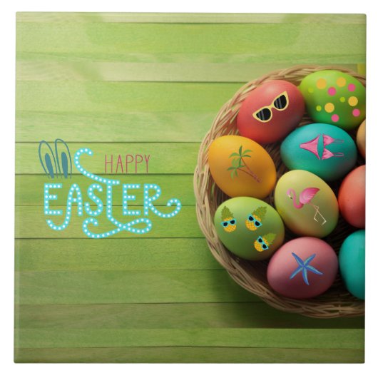 Happy Easter Tropical Beach Coastal Home Decor Tegeltje (Voorkant)