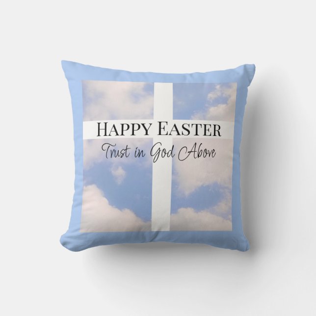 Happy Easter Trust in God Blue en White Kussen (Voorkant)