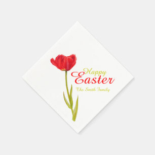 Happy Easter tulip red spring name paper napkin Servet