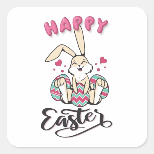 Happy Easter uit de mooie paashaas Vierkante Sticker (Voorkant)