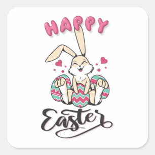 Happy Easter uit de mooie paashaas Vierkante Sticker
