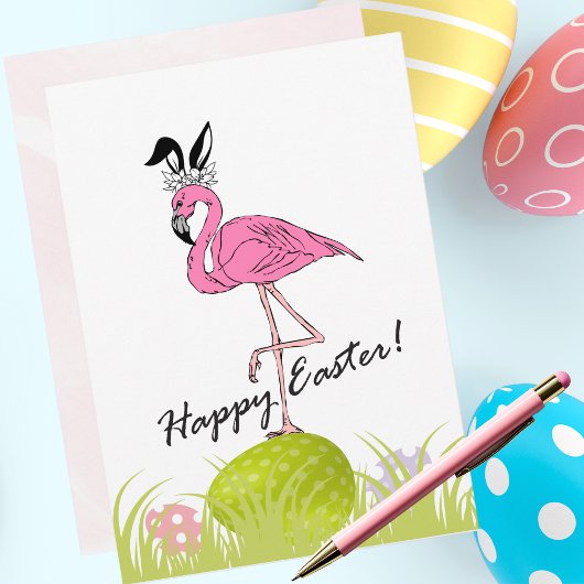 Happy Easter uit Florida Flamingo Bunny Ears Feestdagenkaart