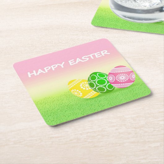 Happy Easter Vierkante Kartonnen Onderzetter (Schuin)