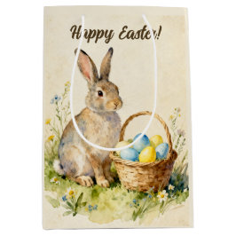 Happy Easter Vintage Bunny with Egg Basket Medium Cadeauzakje
