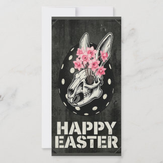 Happy Easter Vintage Skull Card With  Daffodils Feestdagenkaart