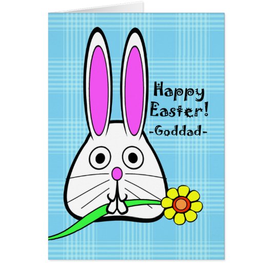 Happy Easter voor Goddad, Cute Rabbit met Flower (Voorkant)