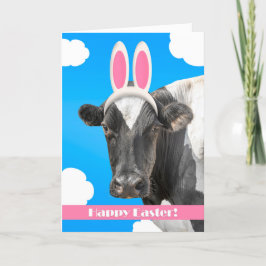 Happy Easter voor iedereen grappige Koe in Bunny E Feestdagen Kaart