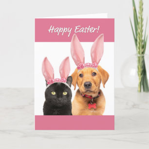 Happy Easter voor iedereen Kat en Hond in Bunny Ea Feestdagen Kaart