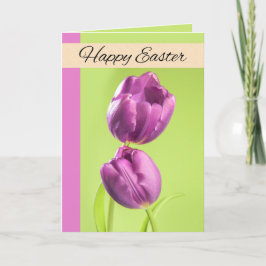 Happy Easter voor iedereen  Paarse Tulips foto Feestdagen Kaart