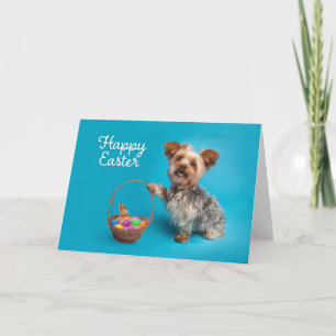 Happy Easter voor iedereen Schattige Yorkie Dog Feestdagen Kaart