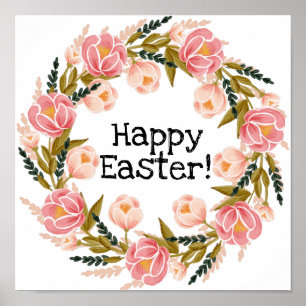 Happy easter waterverf floral wreate poster
