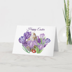 Happy Easter Waterverf Paarse Crocus Flowers Kaart
