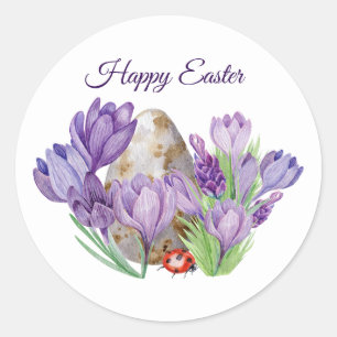 Happy Easter Waterverf Paarse Crocus Flowers Ronde Sticker