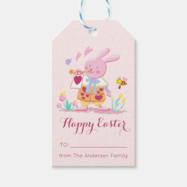 Happy Easter Waterverf Pink Bunny in de tuin Cadeaulabel