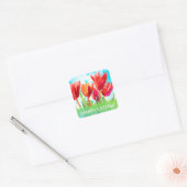 Happy Easter Waterverf Red Tulips Square Stickers (Envelop)