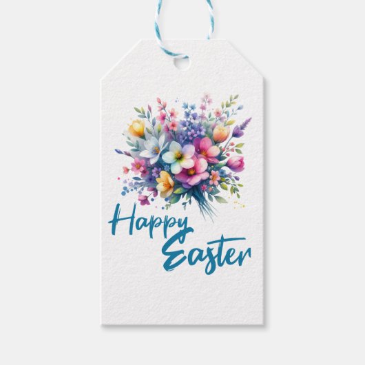 Happy Easter waterverf Spring Flower Bouquet Cadeaulabel (Voorkant)