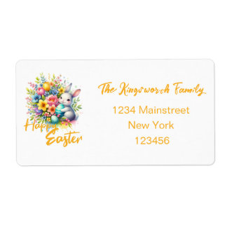 Happy Easter waterverf Spring Flower Bouquet Etiket