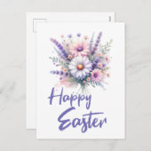 Happy Easter waterverf Spring Flower Bouquet Feestdagenkaart (Voorkant / Achterkant)