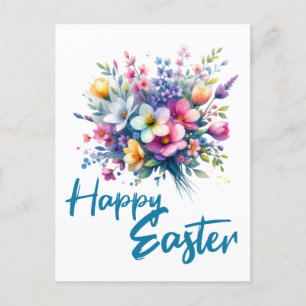 Happy Easter waterverf Spring Flower Bouquet Feestdagenkaart