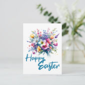 Happy Easter waterverf Spring Flower Bouquet Feestdagenkaart (Staand voorkant)