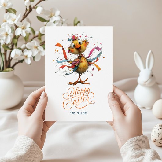 Happy Easter Whimsical Easter Chicken Illustration Bedankkaart