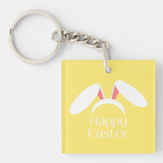 Happy Easter white bunny oren Sleutelhanger (voorkant)