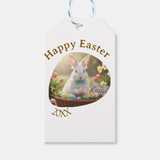 Happy Easter white bunny year photo family name Cadeaulabel