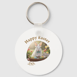 Happy Easter white bunny year photo family name Sleutelhanger