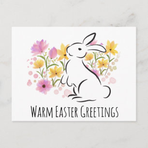 Happy Easter White Rabbit Flowers Briefkaart