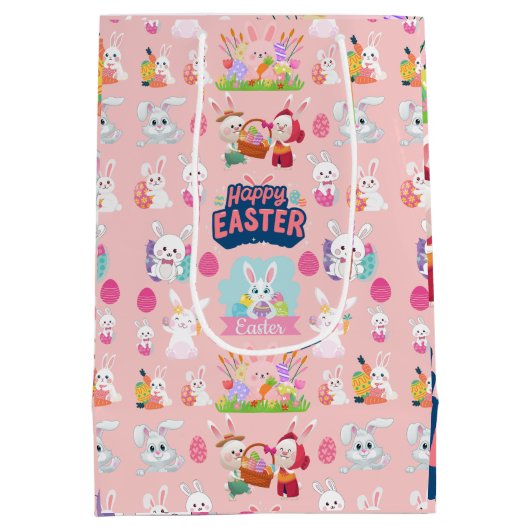 Happy Easter Wishes - Pattern Funny Bunny Easter Medium Cadeauzakje (Achterkant)