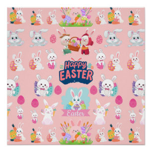 Happy Easter Wishes - Pattern Funny Bunny Easter Perfect Poster