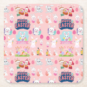 Happy Easter Wishes - Pattern Funny Bunny Easter Vierkante Kartonnen Onderzetter