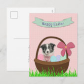 Happy Easter with Dog in Easter Basket Postcard Feestdagenkaart (Voorkant / Achterkant)