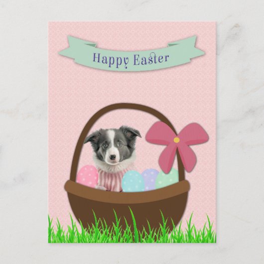 Happy Easter with Dog in Easter Basket Postcard Feestdagenkaart (Voorkant)
