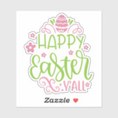 Happy Easter Y'all Sticker en vinyle rose et vert (Feuille)
