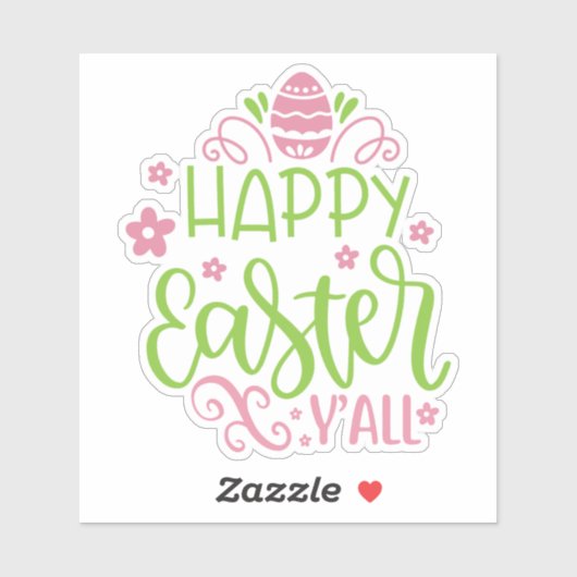 Happy Easter Y'all Sticker en vinyle rose et vert (Feuille)