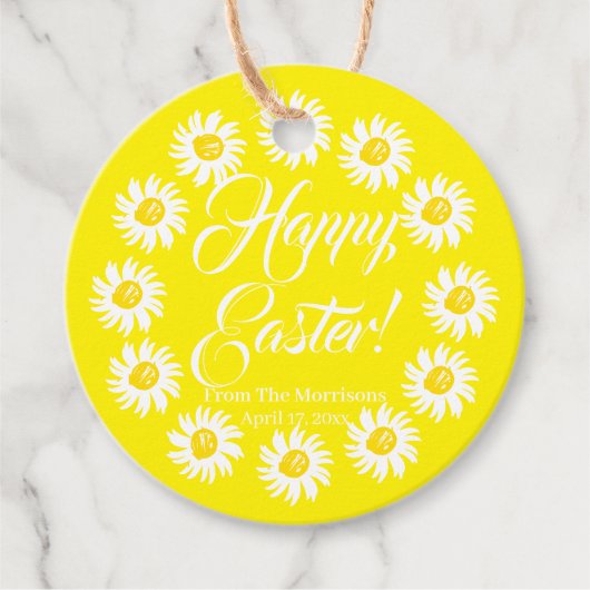 Happy Easter yellow daisy aangepaste script vrolij Bedankjes Labels (Voorkant)