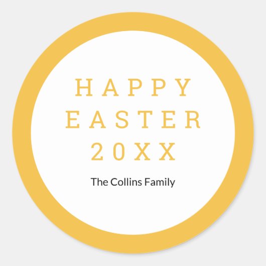 Happy Easter Yellow Elegant Custom Name Modern Ronde Sticker (Voorkant)