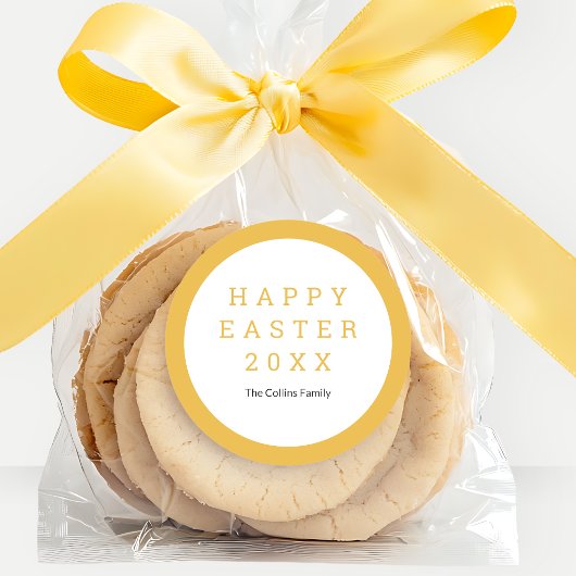 Happy Easter Yellow Elegant Custom Name Modern Ronde Sticker