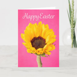 Happy Easter Yellow Flower op roze Feestdagen Kaart