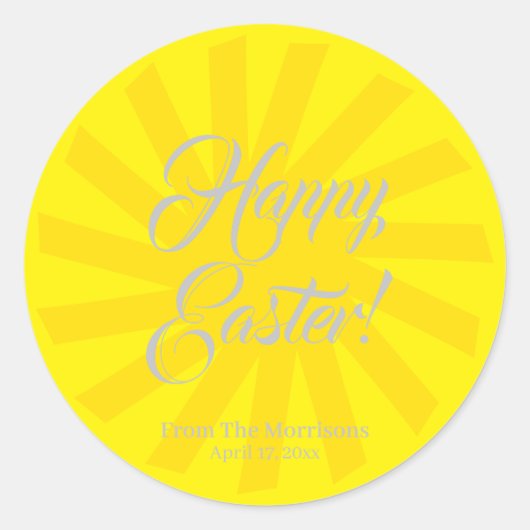 Happy Easter yellow sun aangepaste script vrolijk Ronde Sticker (Voorkant)