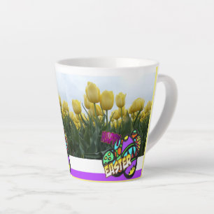 Happy Easter Yellow Tulips Design Latte Mok