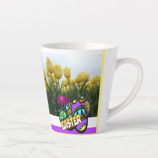 Happy Easter Yellow Tulips Design Latte Mok (Rechts)