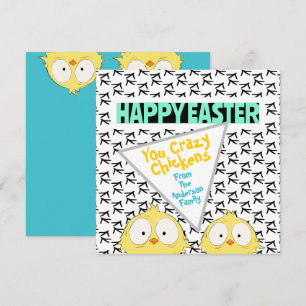 "Happy Easter you Crazy Chickens"   Pasen Feestdagenkaart