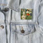 Happy Eastertide Paasbunny en kinderen Vierkante Button 5,1 Cm (In situ)