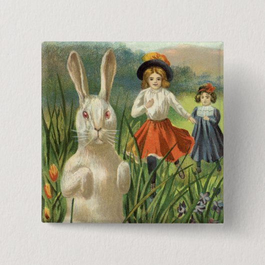 Happy Eastertide Paasbunny en kinderen Vierkante Button 5,1 Cm (Voorkant)