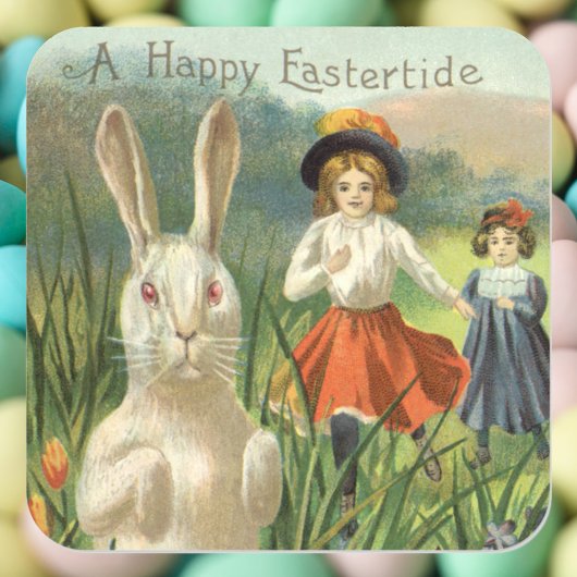 Happy Eastertide  Paasbunny en kinderen Vierkante Sticker