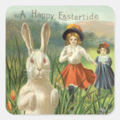 Happy Eastertide  Paasbunny en kinderen Vierkante Sticker (Voorkant)