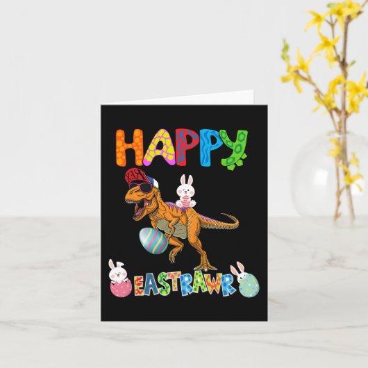 Happy Eastrawr T Rex Easter Bunny Dinosaur Eggs Bo Kaart (Gele Bloem)