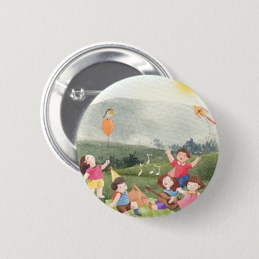 Happy Editable Picknick Verjaardag Kinder Tuin Boe Ronde Button 5,7 Cm (Voorkant /achterkant)